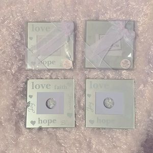 12 Kate Aspen "Love, Faith, Hope, Joy, Forever, Bliss” Pearlized Photo Coasters